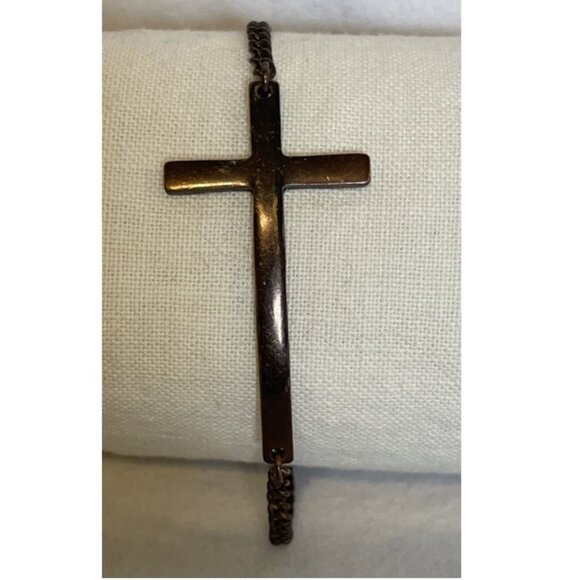 Copper-Tone Brown 8 in Cross on Chain Bracelet Vintage - Picture 1 of 8